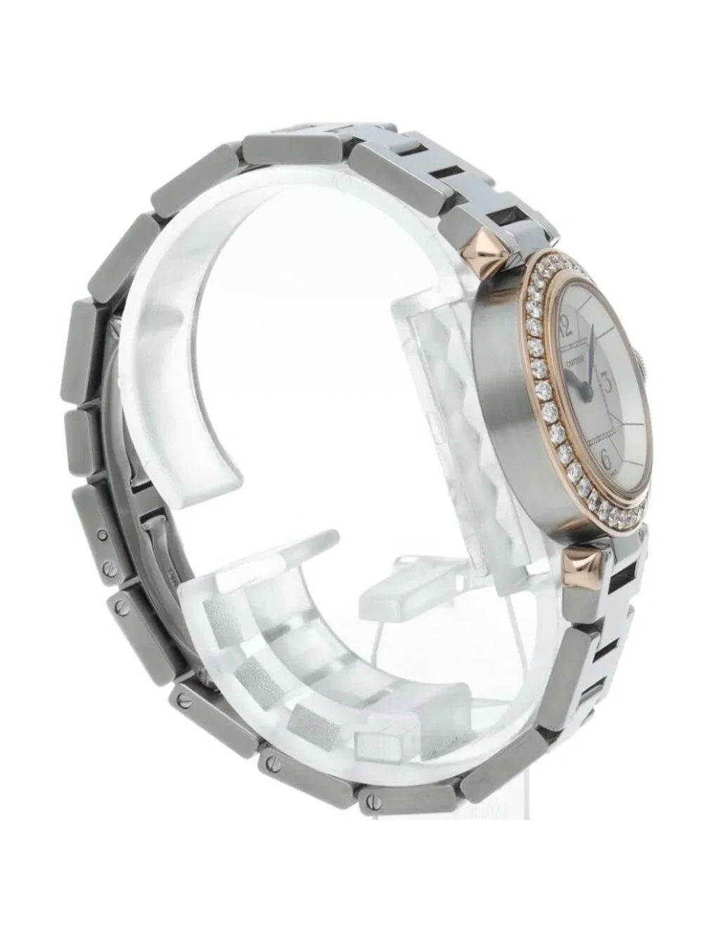 Cartier Miss Pasha Watch Diamond Bezel 18k Pink Gold SS Silver
